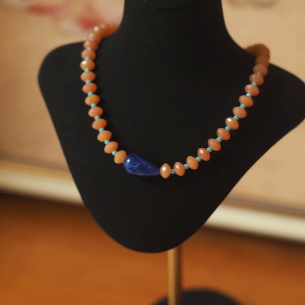 Chic Brown Beaded Necklace with Blue Detail